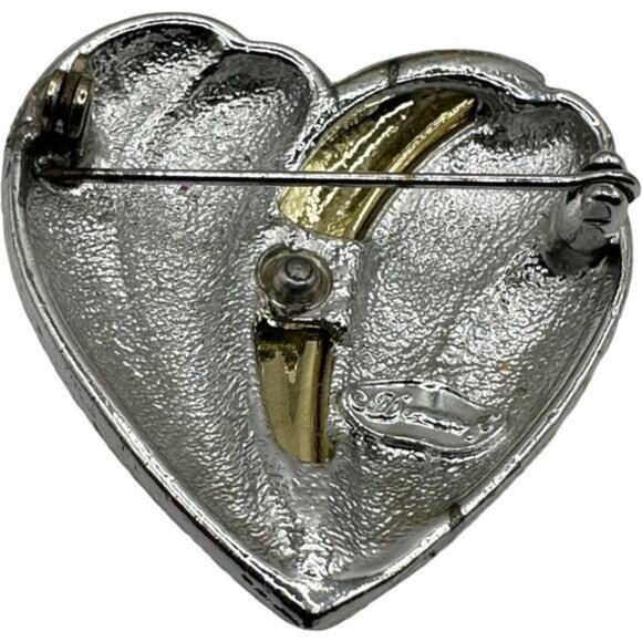Vintage Dancraft Silver & Gold-Tone Heart Brooch Pin - Picture 6 of 6